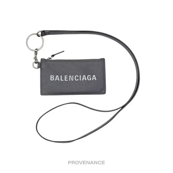 🔴 Balenciaga Logo Neck Lanyard Zip Card Wallet - Gray